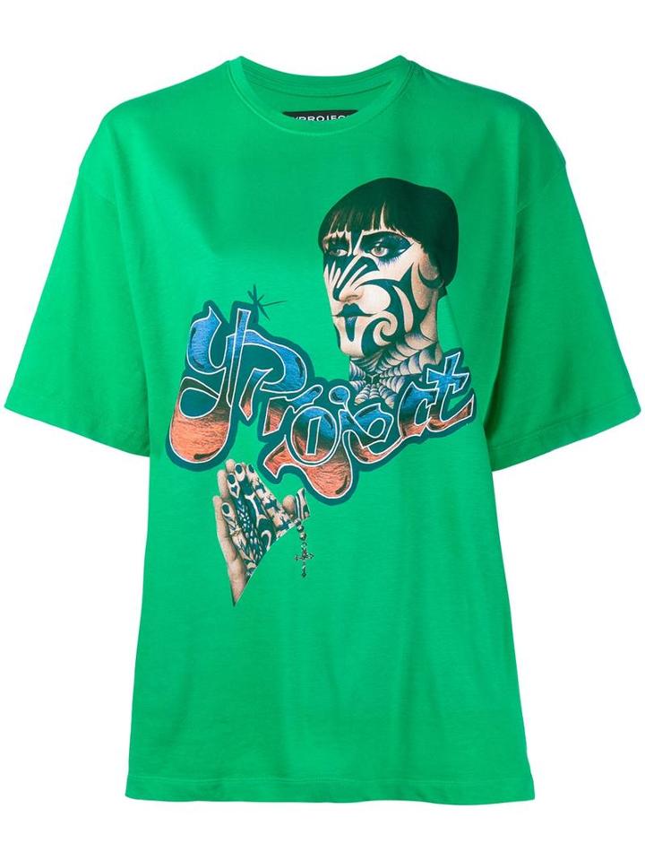 Y / Project Printed T-shirt, Women's, Size: Large, Green, Cotton