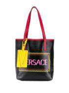 Versace 90s Vintage Logo Print Tote - Black