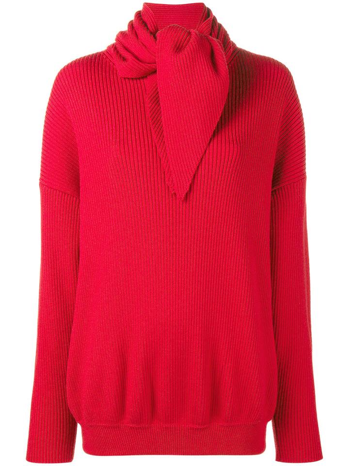 Balenciaga - Tie Neck Jumper - Women - Wool - 40, Red, Wool