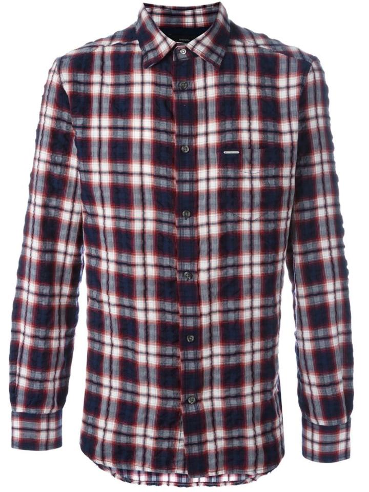Diesel Creased Plaid Shirt, Men's, Size: Xs, Blue, Cotton/polyester