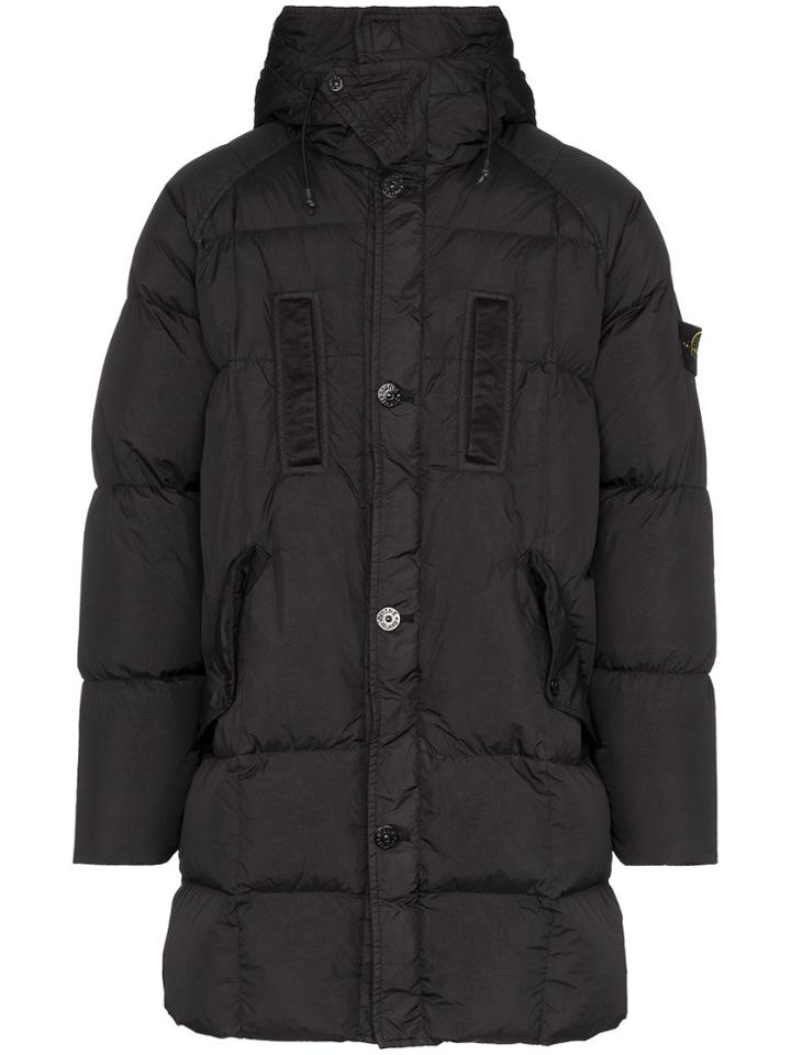 Stone Island Crinkle Padded Hooded Coat - Black