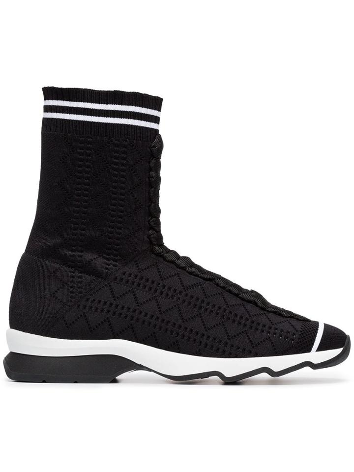 Fendi Hi-top Double Stripe Sneakers - Black