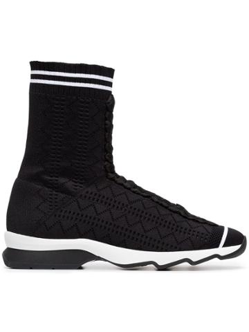 Fendi Hi-top Double Stripe Sneakers - Black