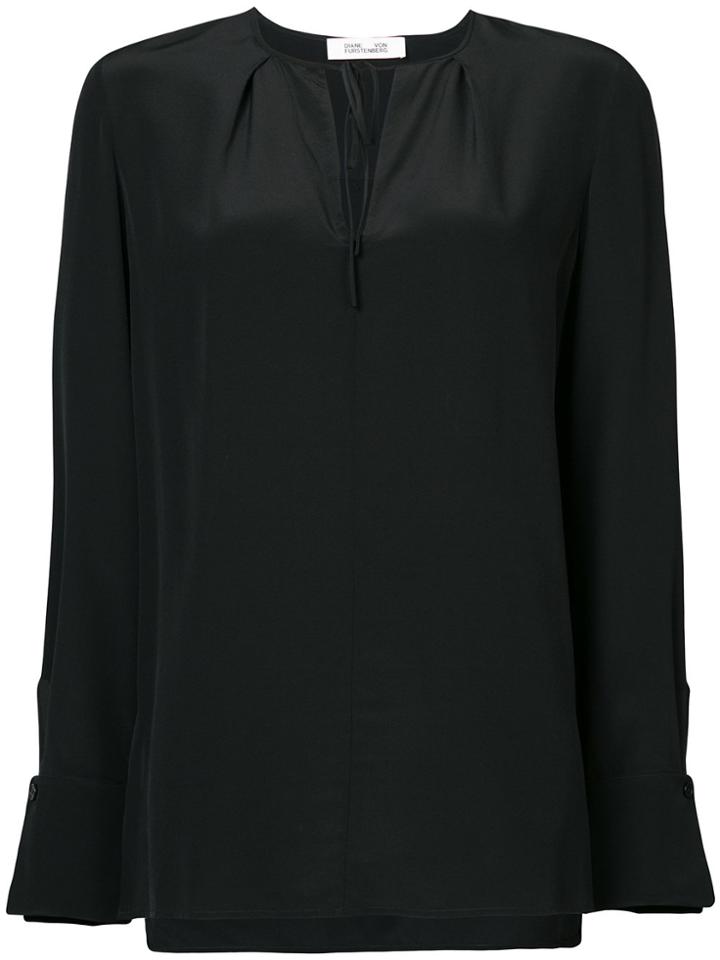 Dvf Diane Von Furstenberg Tie Front Keyhole Blouse - Black