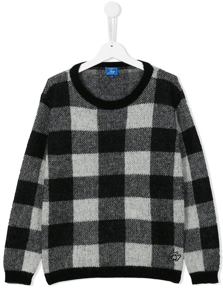 Fay Kids Square Check Jumper, Girl's, Size: 13 Yrs, Black