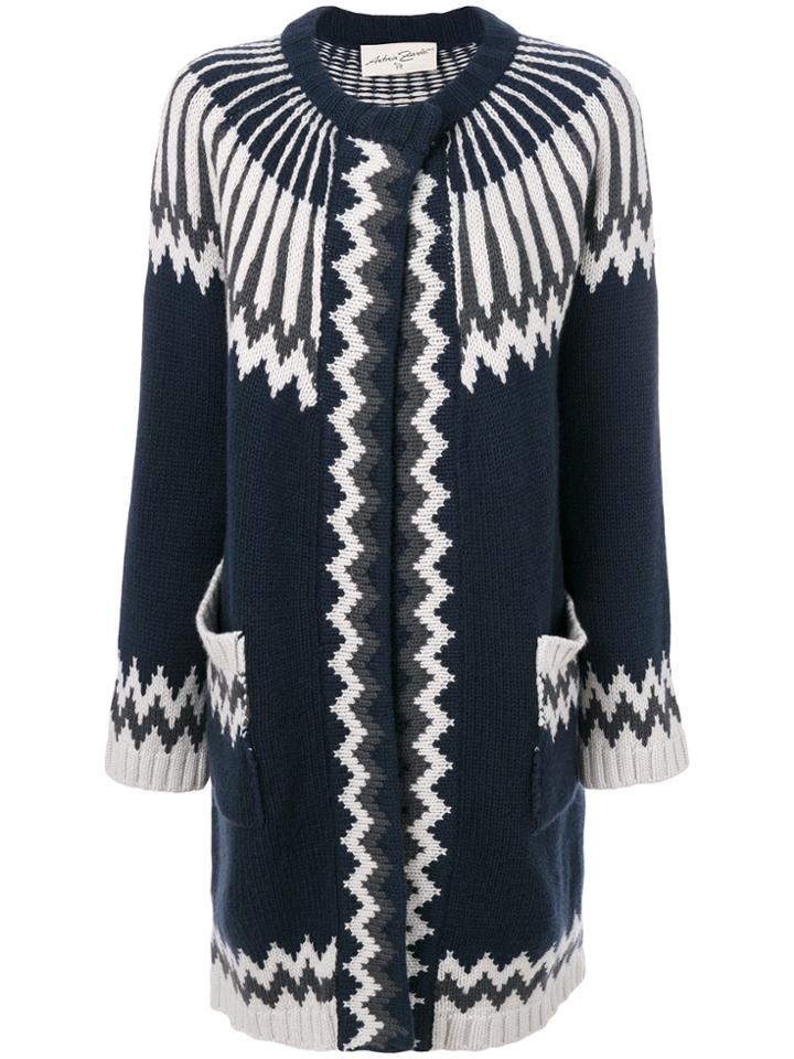Antonia Zander Chevron Pattern Cardigan - Blue