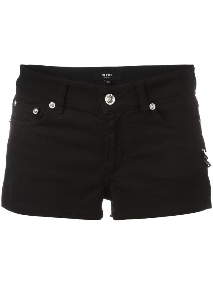 Versus Safety Pin Embellished Shorts, Women's, Size: 28, Black, Cotton/spandex/elastane