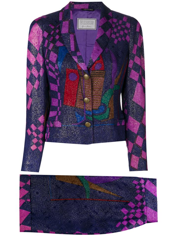 Versace Vintage Picasso Printed Skirt Suit - Multicolour