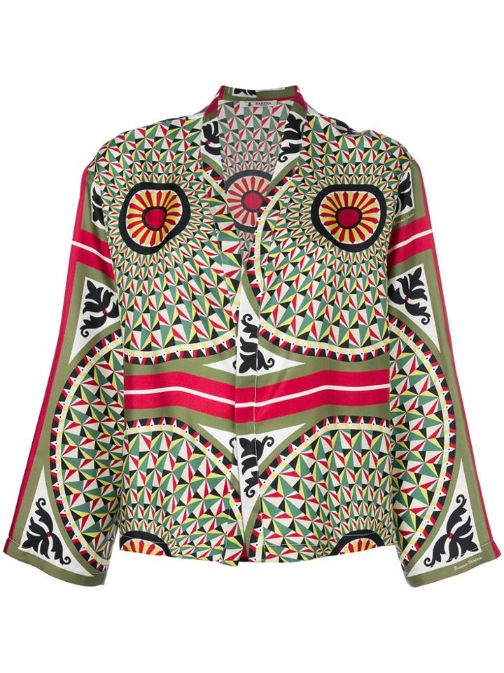 Barena Printed Open Front Blouse - Green