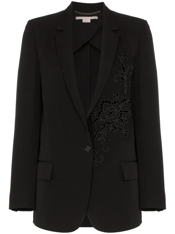 Stella Mccartney Tonal Flower Embellished Wool Blazer - Black