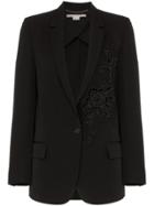 Stella Mccartney Tonal Flower Embellished Wool Blazer - Black