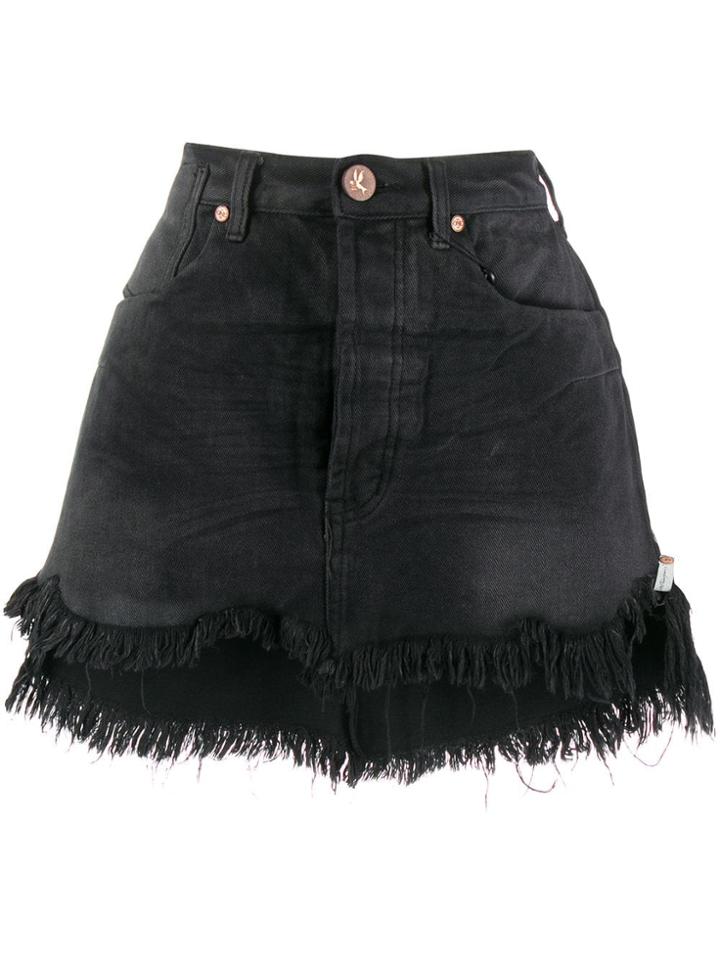 One Teaspoon Frayed Hem Denim Skirt - Black