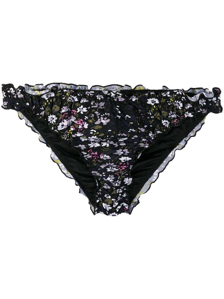 Ganni Floral Ruffle Trim Bikini Bottoms - Black