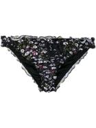 Ganni Floral Ruffle Trim Bikini Bottoms - Black