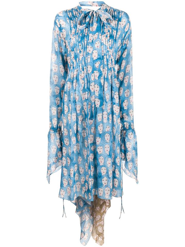 Lanvin Printed Tie-neck Dress - Blue