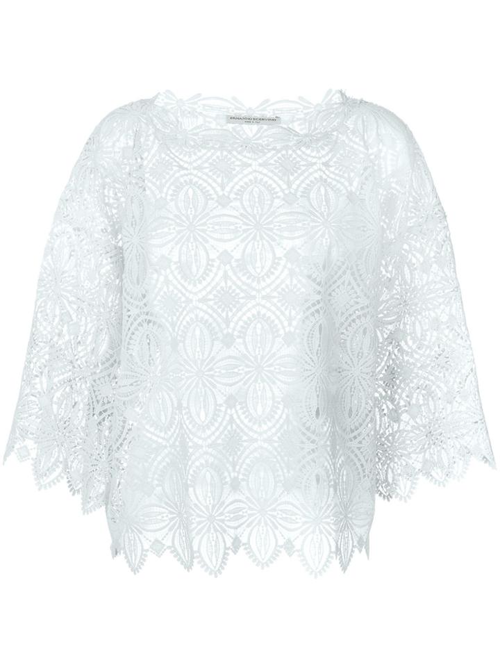 Ermanno Scervino Crochet Cropped Sleeve Blouse - Blue