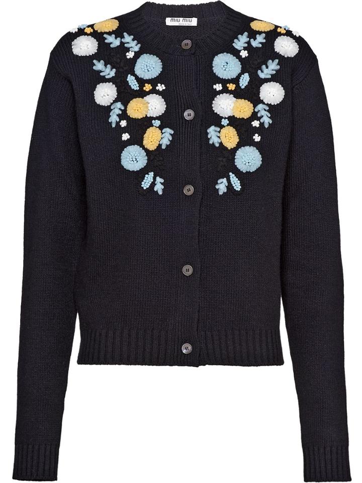 Miu Miu Floral Embroidered Cardigan - Black