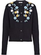 Miu Miu Floral Embroidered Cardigan - Black