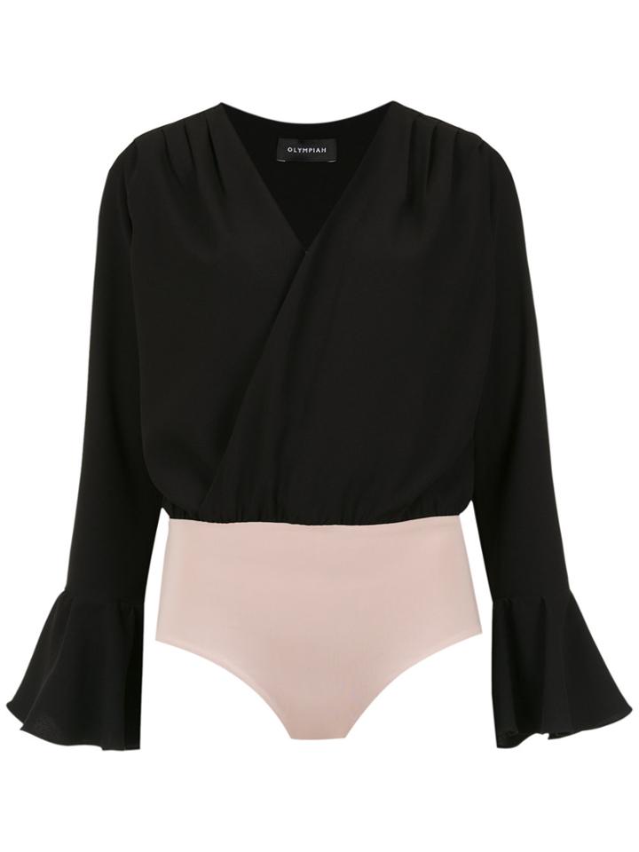 Olympiah Titicaca Wrap Style V Neck Blouse - Black
