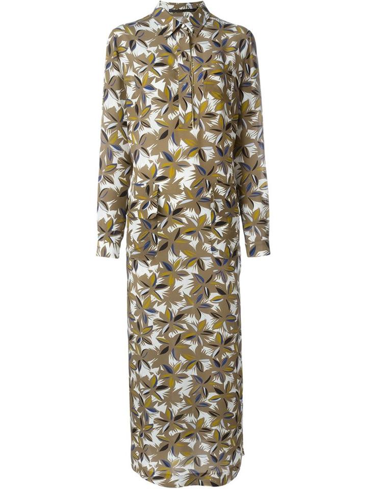 Agnona Floral Print Maxi Shirt Dress, Women's, Size: 38, Nude/neutrals, Silk/polyester/polyamide