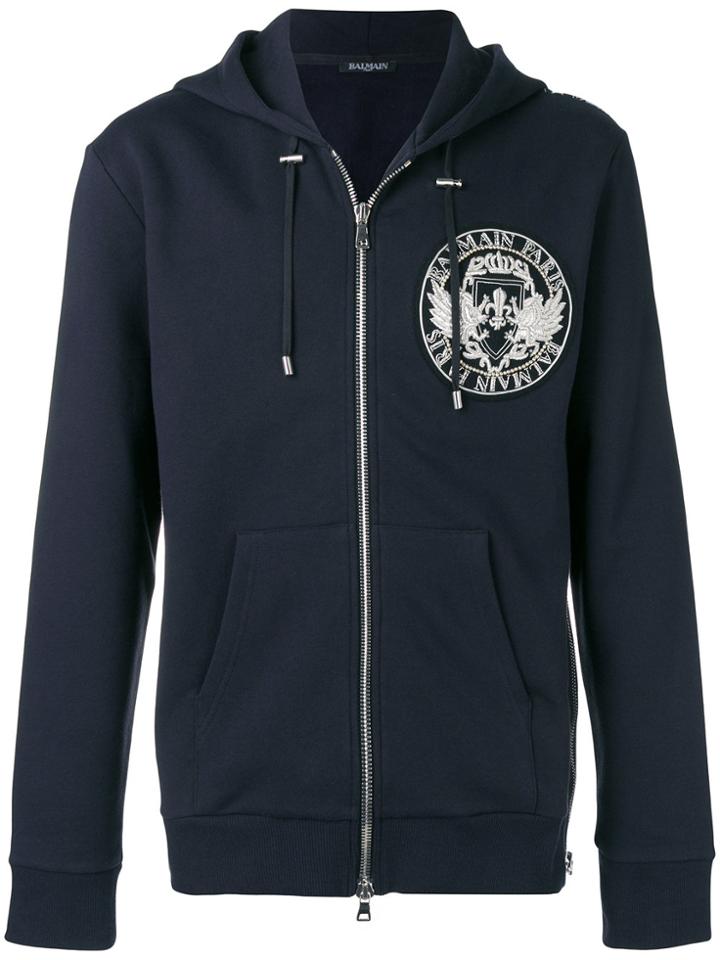 Balmain Zipped Print Hoodie - Blue