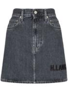 Helmut Lang Brand-embroidered Denim Mini-skirt - Blue