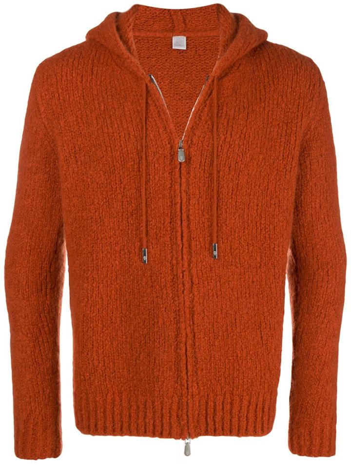 Eleventy Zipped Knit Hoodie - Yellow & Orange