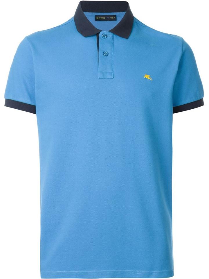 Etro Contrast Collar Polo Shirt, Men's, Size: Xxl, Blue, Cotton