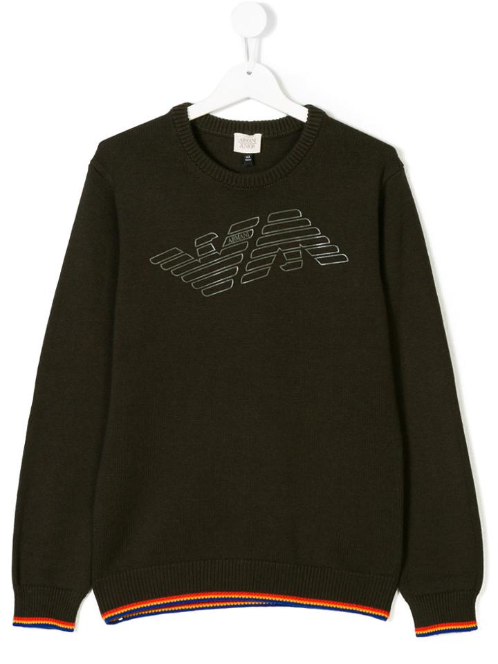 Armani Junior Logo Print Knitted Pullover - Green