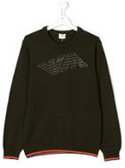 Armani Junior Logo Print Knitted Pullover - Green