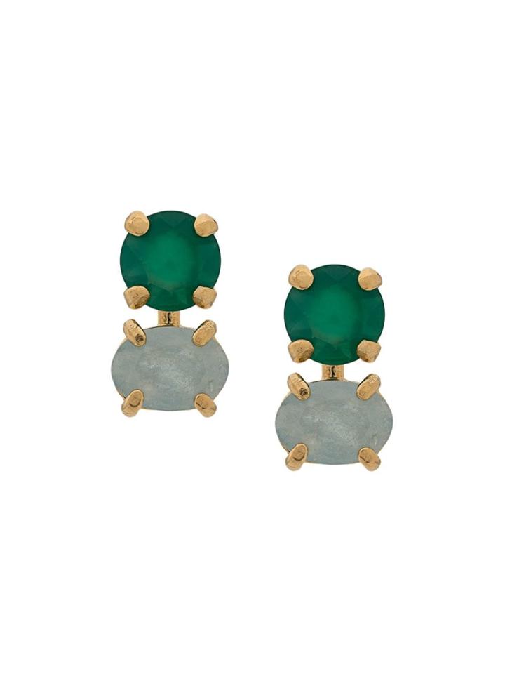 Wouters & Hendrix Green Agate And Aquamarine Earrings
