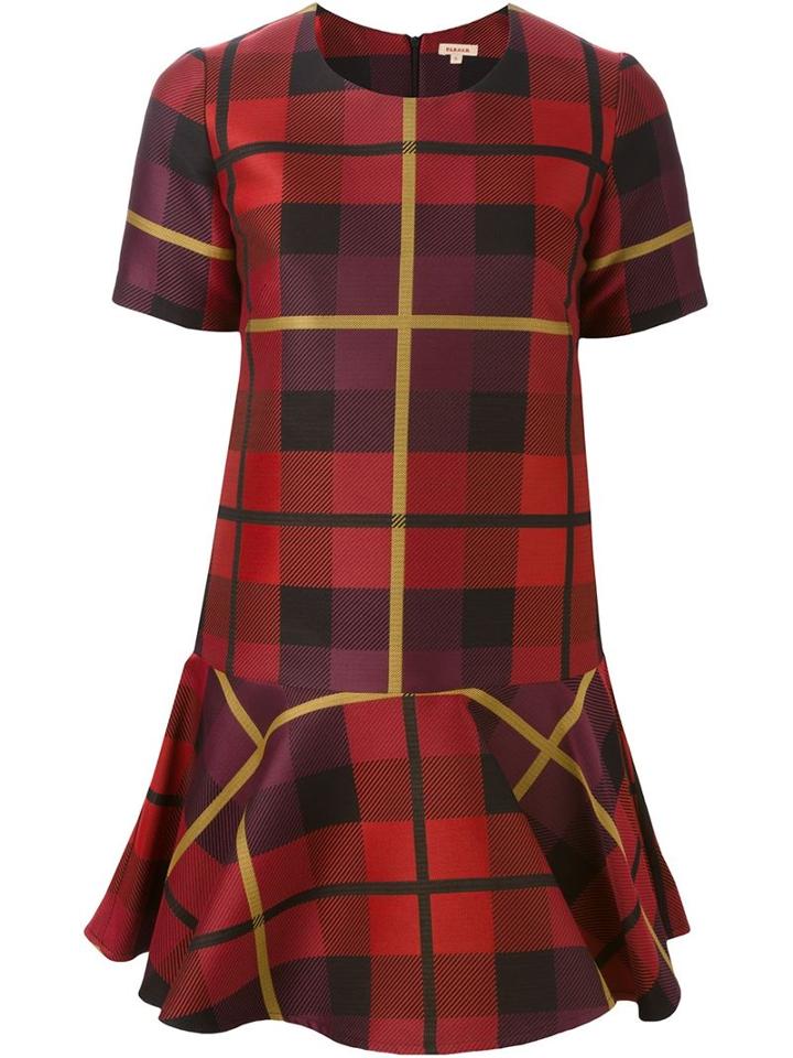 P.a.r.o.s.h. Checked Peplum Dress, Women's, Size: Large, Red, Polyester/acetate/viscose/wool
