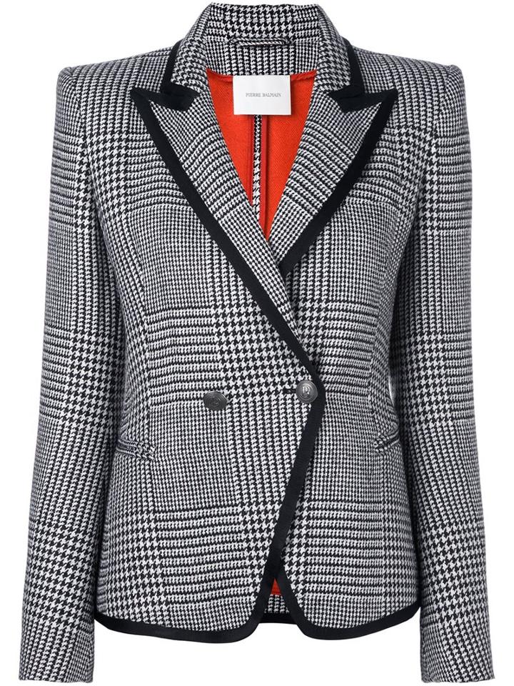 Pierre Balmain Houndstooth Pattern Blazer, Women's, Size: 48, Black, Cotton/acrylic/wool