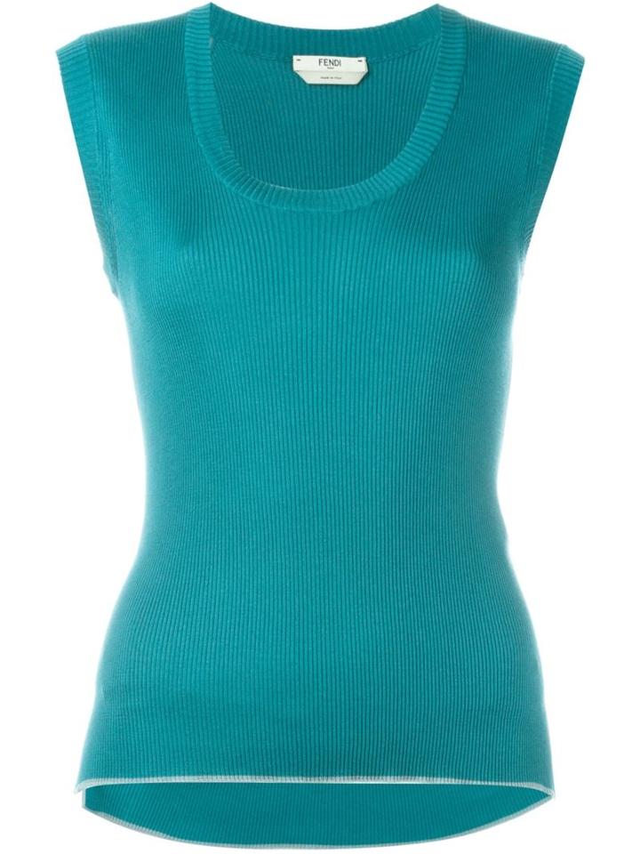 Fendi Ribbed Tank Top, Women's, Size: 44, Green, Silk