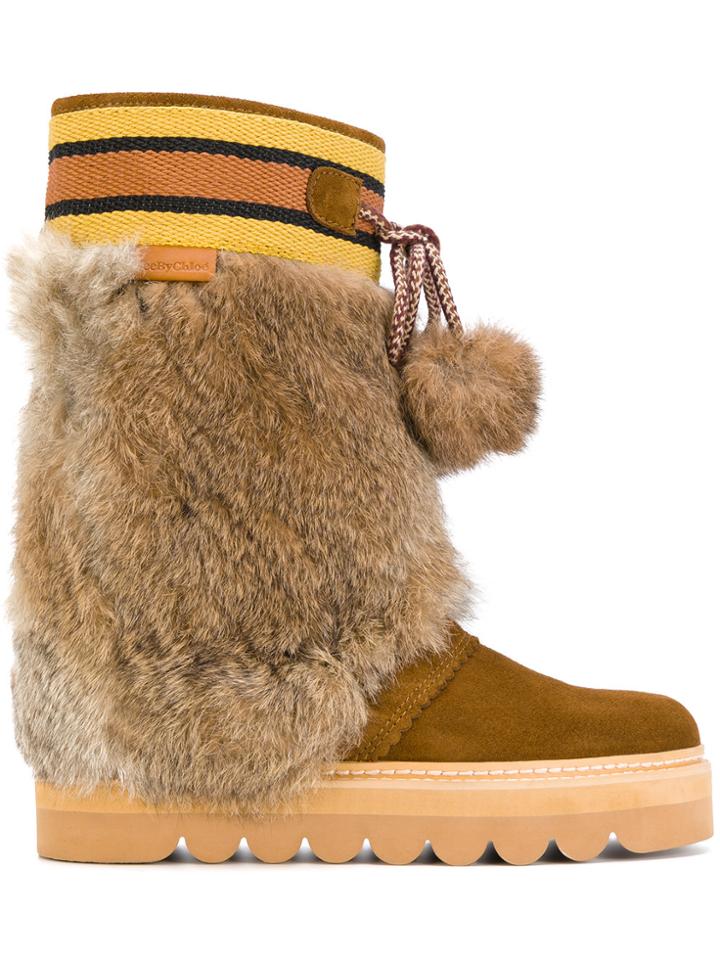 See By Chloé Pom-pom Moon Boots - Brown
