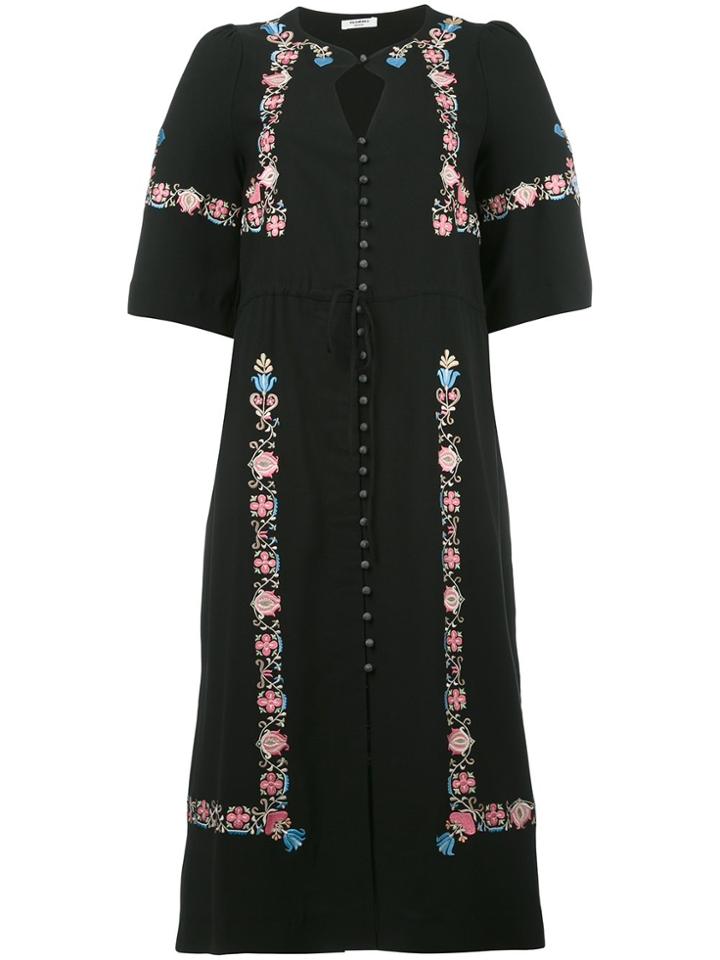 Vilshenko Floral Embroidery Midi Dress - Black