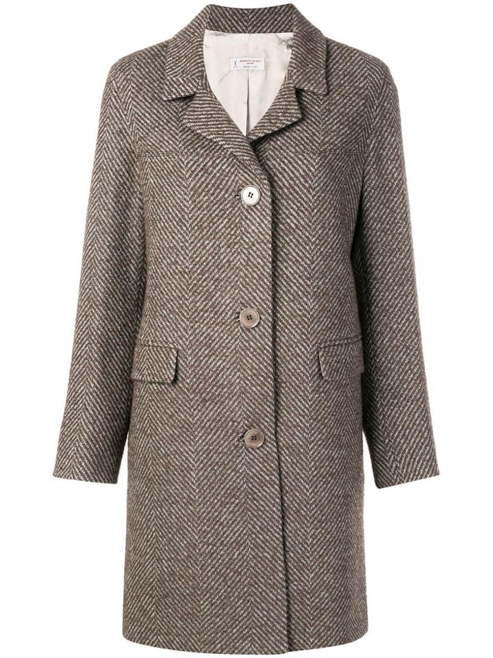 Alberto Biani Herringbone Pattern Coat - Brown