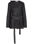 Delada Asymmetric Belted Denim Jacket - Blue