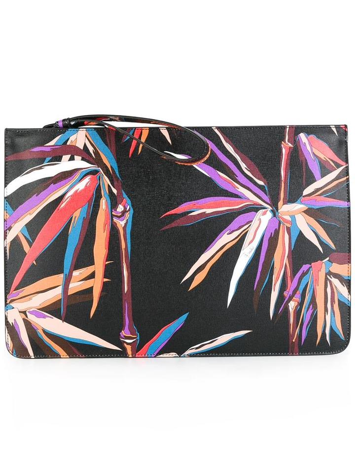 Emilio Pucci Palm Tree Print Clutch, Women's, Black, Calf Leather/polyester/polyurethane