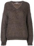 Miu Miu V-neck Oversized Sweater - Brown