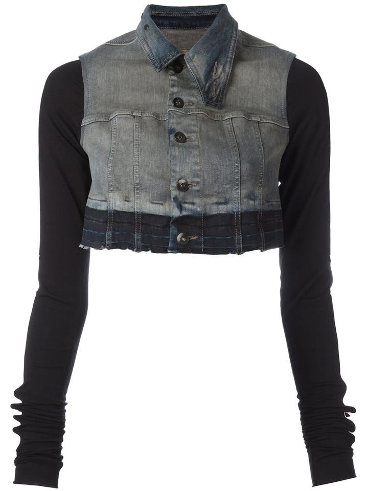 Rick Owens Drkshdw - Cropped Denim Jacket - Women - Cotton/polyethylene/spandex/elastane - M, Blue, Cotton/polyethylene/spandex/elastane