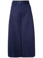 Mm6 Maison Margiela Cropped Wide-leg Trousers, Women's, Size: 36, Blue, Cotton