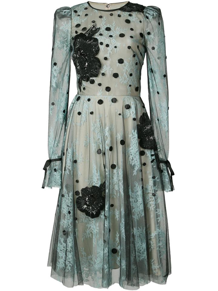 Monique Lhuillier Tulle Flower Dress - Blue