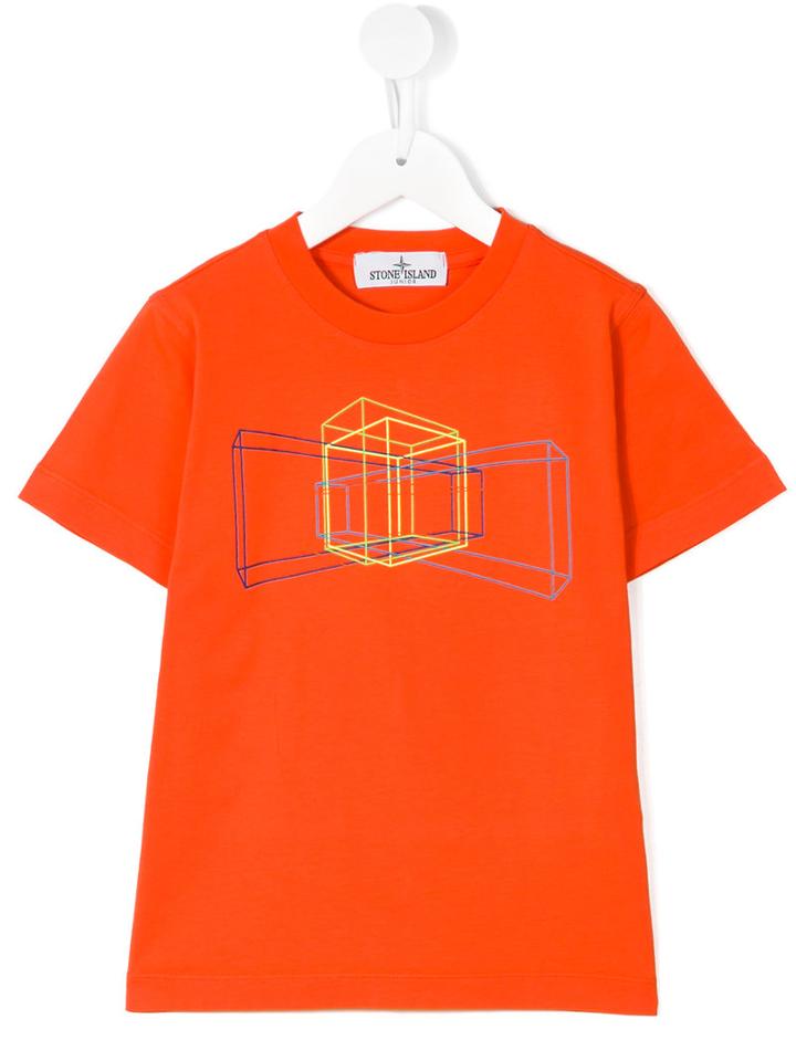 Stone Island Kids Geometric Print T-shirt, Boy's, Size: 8 Yrs, Yellow/orange