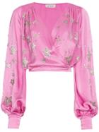 Attico Bead Embellished Wrap Blouse - Pink & Purple