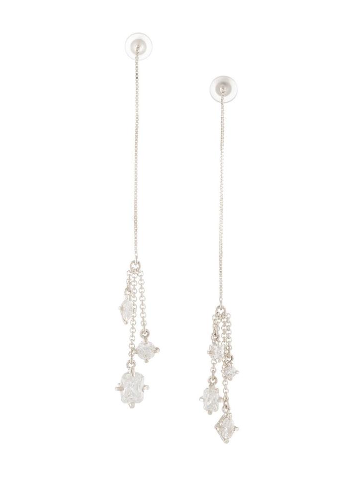 E.m. Crystal Pendant Earrings - Silver