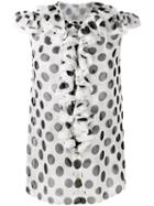 Dolce & Gabbana Ruffled Polka Dot Blouse, Women's, Size: 44, White, Cotton/silk/polyamide