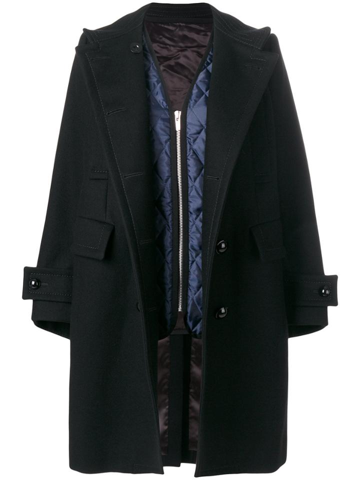 Sacai Double Breasted Coat - Black