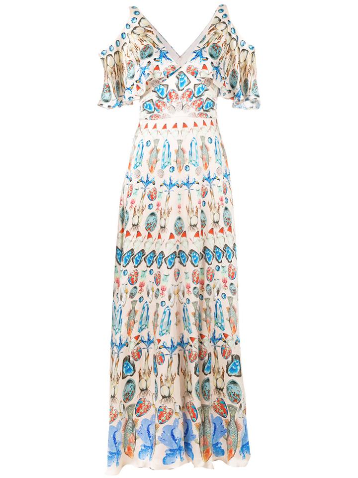 Temperley London Printed Cold Shoulder Maxi Dress - Nude & Neutrals
