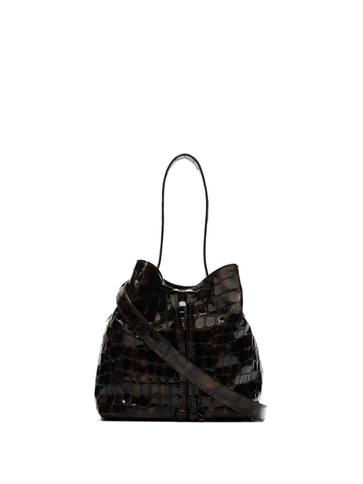 Tara Zadeh Lila Crocodile Embossed Bucket Bag - Brown